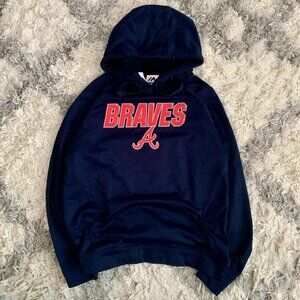 Atlanta Braves Men's Hoodie Large Majestic Navy Sweater Pullover Embroidered